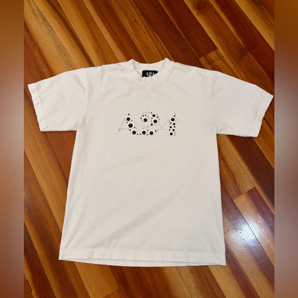 A24 White Googly Eye Puff Print Logo Tee Size Small